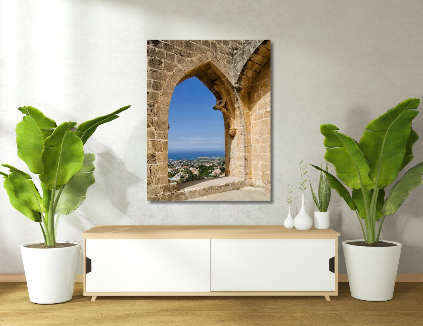 04.01.020 window view from the ruins of historical bellapais abbey in cyprus, kyrenia woonkamer sfeer staand