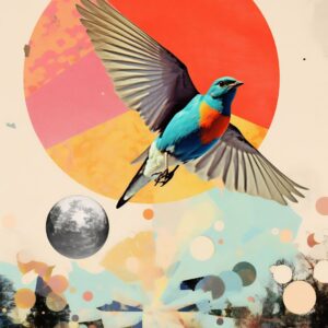 07.01.018 kleurijke vliegende vogel staand