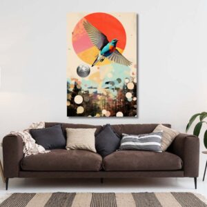 07.01.018 kleurijke vliegende vogel woonkamer sfeer staand