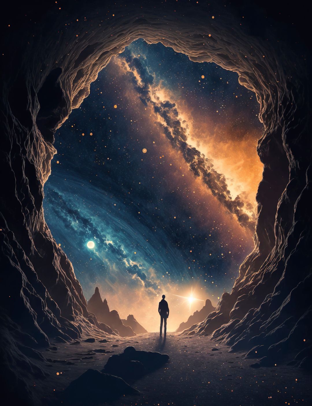 07.01.021 mancave met uitzicht op het universum staand